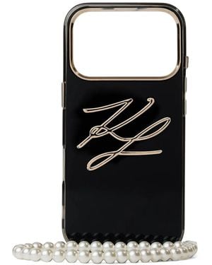 KARL LAGERFELD Autograph Faux-Pearl Strap Iphone 17 Pro Case - Black