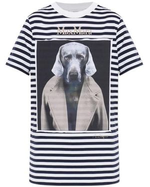 Max Mara Striped Graphic-Print T-Shirt - Blue