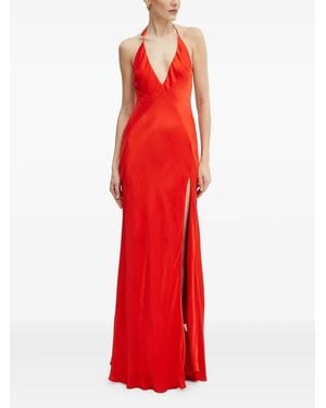 Bardot Halterneck Split Maxi Party Dress - Red