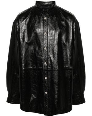 Acne Studios Manteau En Cuir À Logo Embossé - Noir