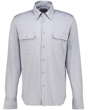 Tom Ford Button-Up Chest-Pocket Shirt - Blue