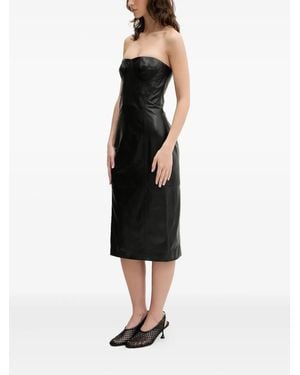 IRO Betti Strapless Leather Bodice Midi Dress - Black