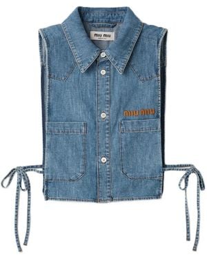 Miu Miu Logo-Embroidered Side-Tie Shirt - Blue
