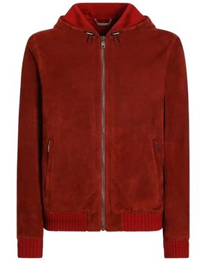 Dolce & Gabbana Suede Hooded Jacket With Knit Details - Red