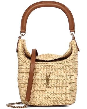 Saint Laurent Gaby Raffia Bucket Bag - White