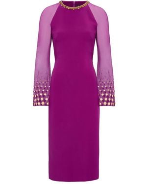 Jenny Packham Eurabia Mesh-Sleeve Midi Dress - Purple
