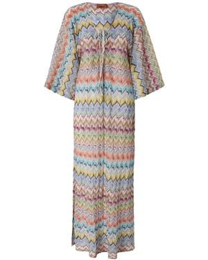 Missoni Long Lamé Cover-Up Caftan - White