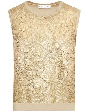 Oscar de la Renta Foil English Rose Tank Top - Natural