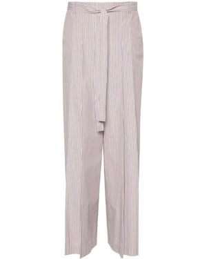 Alberta Ferretti Striped Pleated Wide Trousers - Natural