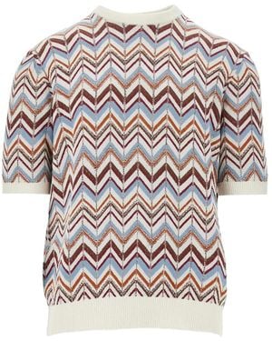 GALLIA Chevron Short-Sleeve Sweater - White