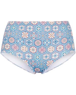 Solid & Striped Geometric Bikini Bottoms - Blue