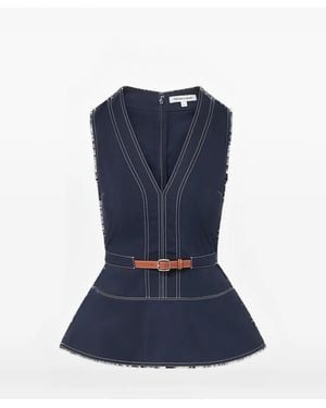 Veronica Beard Belted V-Neck Top - Blu