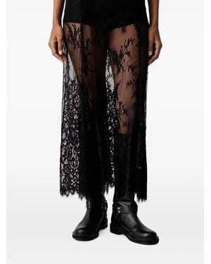 ViCOLO Sheer Floral-Lace Midi Skirt - Black