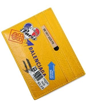 Balenciaga Stamp-Print Crinkled-Leather Card Holder - Yellow