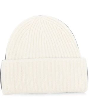 Soft Goat Ribbed-Knit Beanie Hat - White
