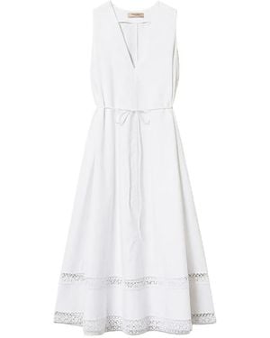Twinset Poplin Long Dress With Embroidery - White
