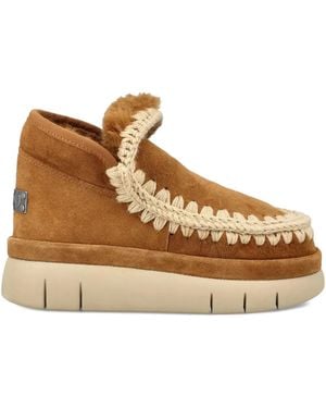 Mou Bounce Braided-Trim Suede Ankle Boots - Brown