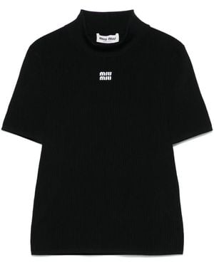 Miu Miu Ribbed T-Shirt - Black