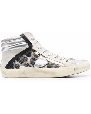 Philippe Model Prsx Leopard-Pattern Mid-Top Trainers - White