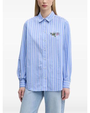 Desigual Striped Floral-Detail Shirt - Blue