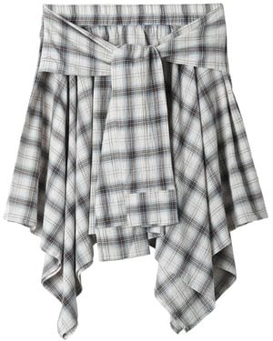 B+ AB Plaid-Pattern Tie-Waist Asymmetric Skirt - Grey