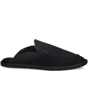 BOSS Msfr Topstitched Slippers - Black
