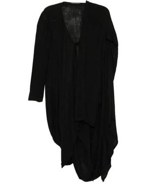 Yohji Yamamoto Vestido Drapeado Con Doble Capa - Negro