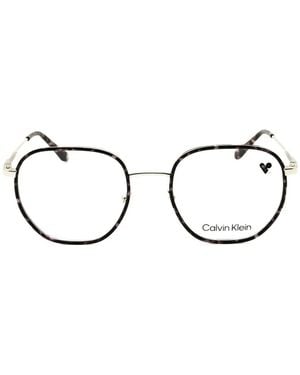 Calvin Klein Tortoiseshell-Effect Round-Frame Glasses - Brown