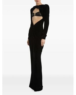 Balmain Long Velvet And Lace Dress - Black