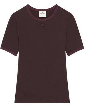 Courreges Logo-Patch Contrast-Trim T-Shirt - Red