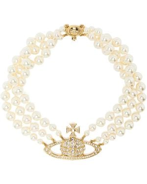 Vivienne Westwood ホワイト フェイクパール Three Row Bas Relief 3連ネックレス - メタリック