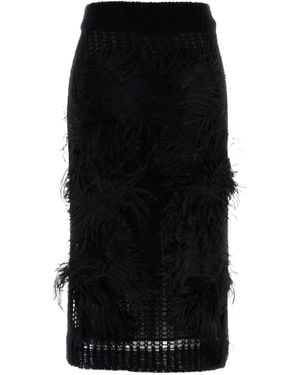 The Attico Crochet-Knitted Midi Skirt - Black