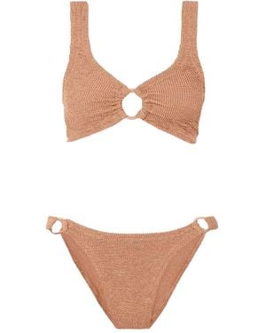 Hunza G Ring-Detail Plunge-Neck Bikini - White