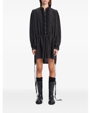 Ann Demeulemeester Vestido Corto Noek De Seda Con Volantes - Negro
