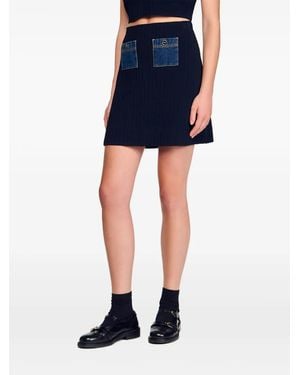 Sandro Ribbed Denim-Pocket Mini Skirt - Blue