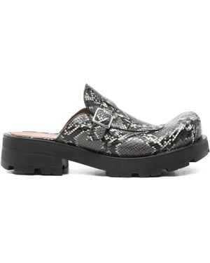 Charles Jeffrey Snakeskin Buckle Mules - White