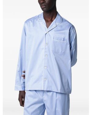 Tekla Pijama A Rayas De Algodón - Azul