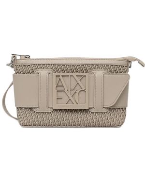 ARMANI EXCHANGE Logo-Plaque Ruched Cluctch Bag - Grey