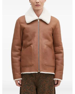 Paul Smith Shearling-Collared Leather Jacket - Brown