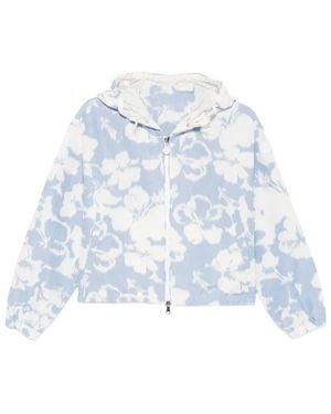 Moncler Floral-Print Hooded Jacket - Blue