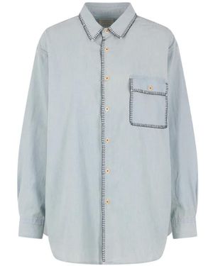 Kuro Contrast-Stitching Shirt - Blue