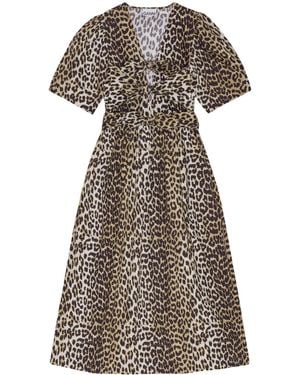 Ganni Dress With Animal Print - Brown