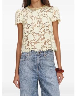 Self-Portrait Lace Floral-Embroidery Top - Blue
