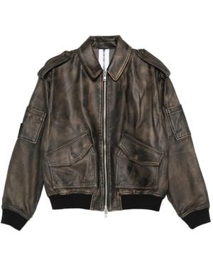 S.w.o.r.d 6.6.44 Zip-Fastening Leatheer Jacket - Grey