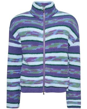 Nigel Xavier Striped Crochet Zip-Up Jacket - Blue