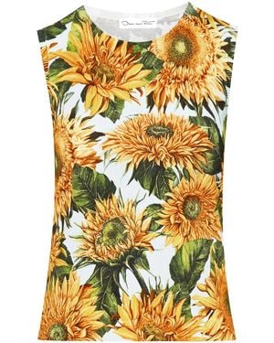 Oscar de la Renta Floral-Print Round-Neck Tank Top - Black