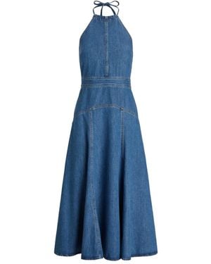 Polo Ralph Lauren Halterneck Denim Midi Dress - Blue