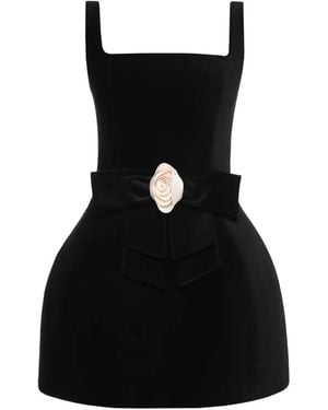 ANOUKI Rose-Appliqué Mini Dress - Black