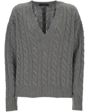 Peuterey Maglione Lapierre Con Trecce E Scollo A V - Grigio