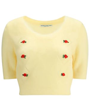 Alessandra Rich Top Con Aplique De Rosa - Amarillo